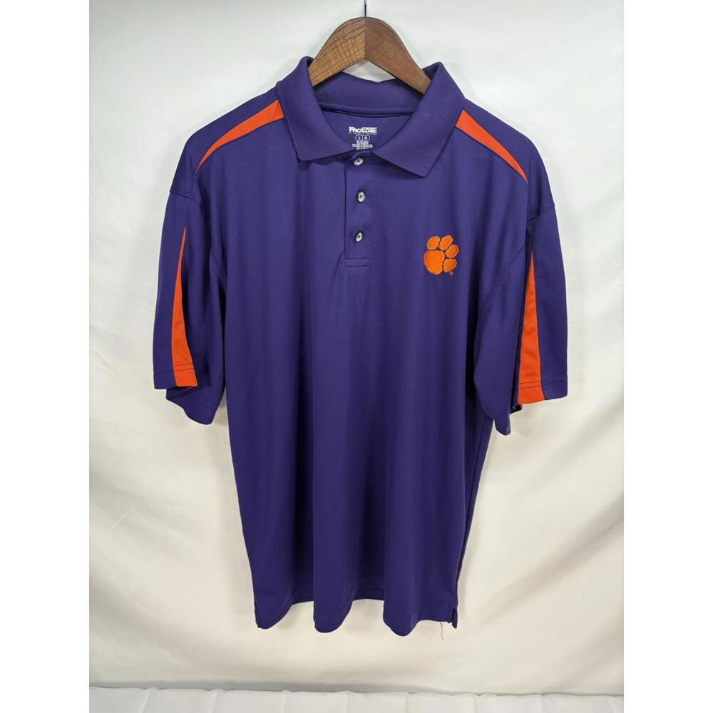 Clemson Tigers Polo Shirt Purple Orange Embroidered Pro Edge Mens Large